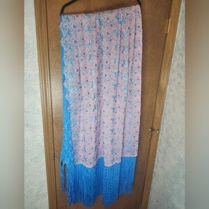 Pink and Blue Floral Fringe Native Shawl